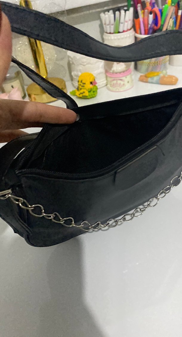 Zincir Detaylı Siyah Deri Kadın Çanta - Görsel 2