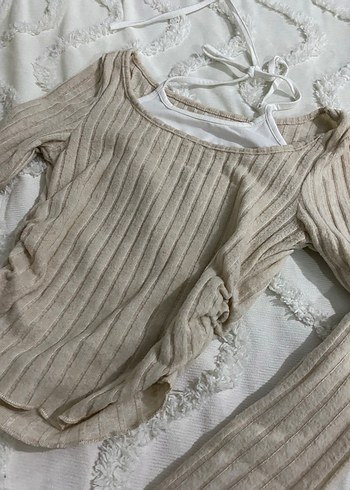 Bej Kadın Triko Uzun Kollu Bluz - Görsel 4