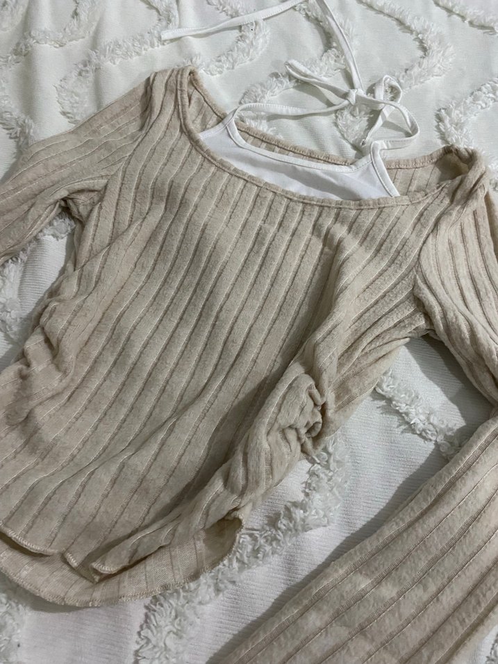 Bej Kadın Triko Uzun Kollu Bluz - Görsel 4