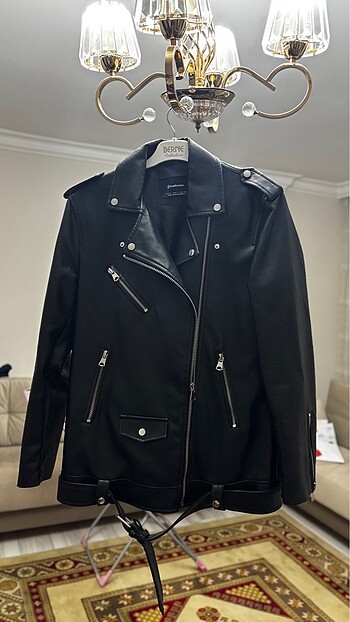 s Beden siyah Renk Stradivarius Suni Deri Oversize Biker Ceket