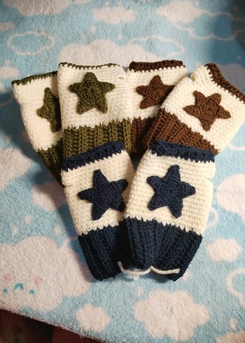 Renkli Örgü Kadın Eldivenleri Yıldız Desenli Y2K - Görsel 2