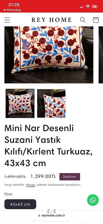 Beden çeşitli Renk Suzani kırlent