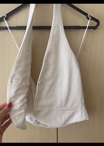 s Beden MANGO Beyaz Halter Yaka Düğmeli Yelek