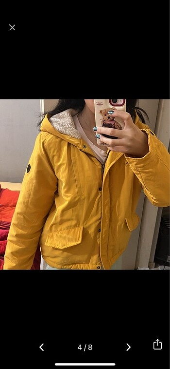 l Beden sarı Renk kapusonlu mont