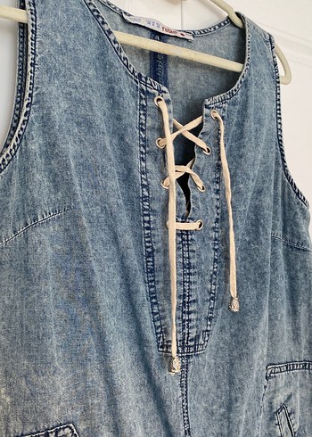 Mavi Kot Midi Boy Bohem Elbise - Görsel 3