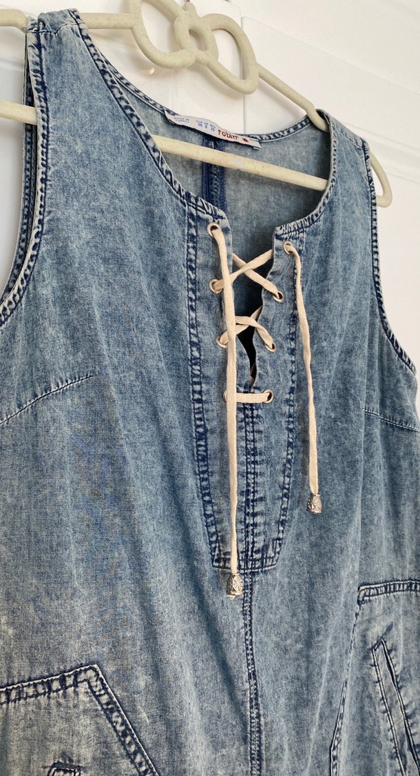 Mavi Kot Midi Boy Bohem Elbise - Görsel 3