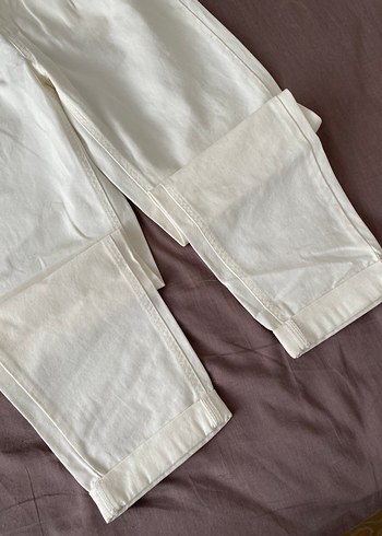 Keten Beyaz Rahat Kesim Kadın Pantolon - Görsel 4