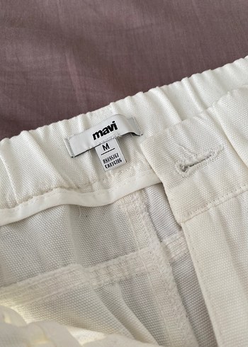 Keten Beyaz Rahat Kesim Kadın Pantolon - Görsel 5