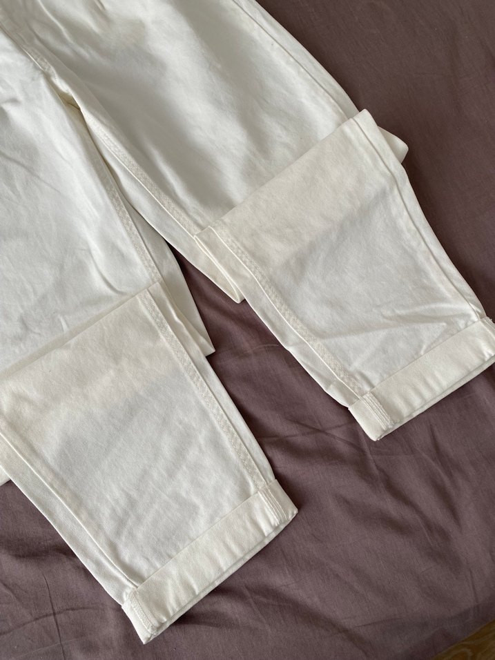 Keten Beyaz Rahat Kesim Kadın Pantolon - Görsel 4