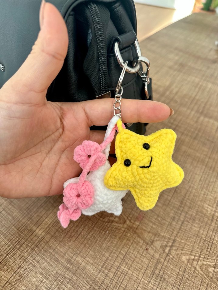 Amigurumi Sarı Yıldızlı Tokalı Anahtarlık - Görsel 3