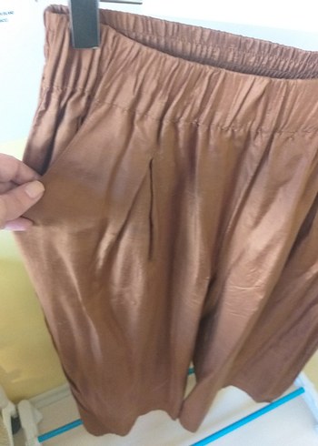 l Beden camel Renk Çikolata Kahvesi Kadın Uzun Salaş 100% İpek Pantolon