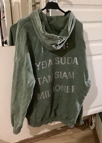 40 Beden Yeşil Kapüşonlu Payetli Sweatshirt
