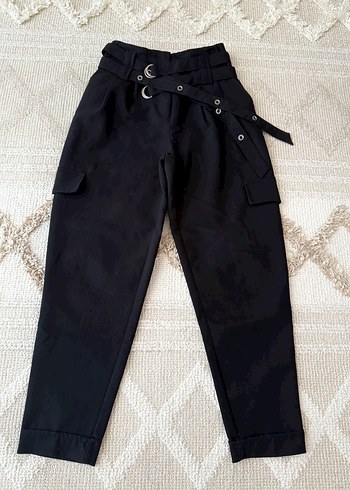 s Beden Bershka Siyah Çift Kemerli Kadın Pantolon
