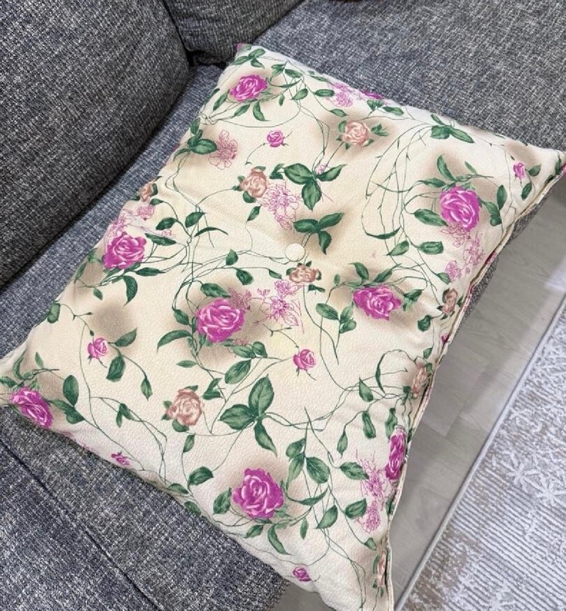 Pembe Çiçek Desenli Bohem Minder - Görsel 2