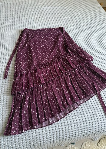 H&M H&M Bordo Piliseli Midi Etek