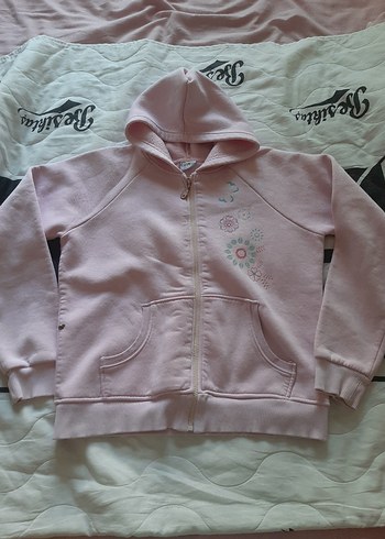 Kız Çocuk Pembe Nakışlı Fermuarlı Kapüşonlu Sweatshirt