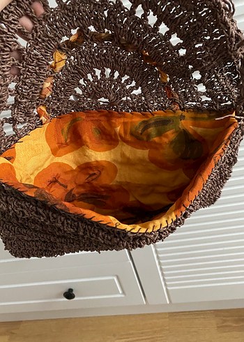 Dantel Detaylı Kahverengi Örgü Bohem Çanta - Görsel 2