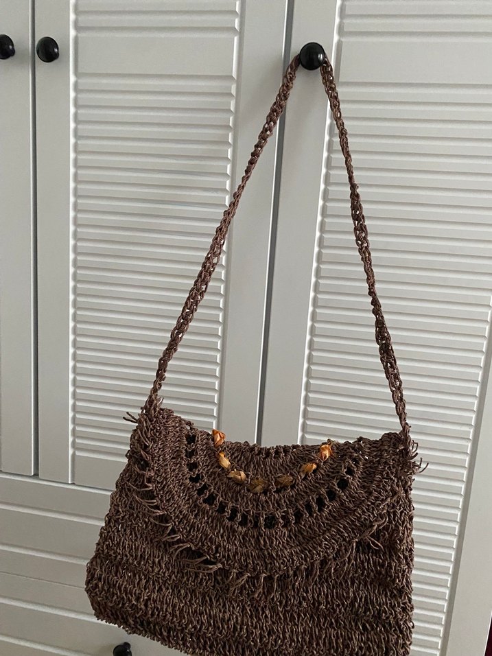 Dantel Detaylı Kahverengi Örgü Bohem Çanta - Görsel 4