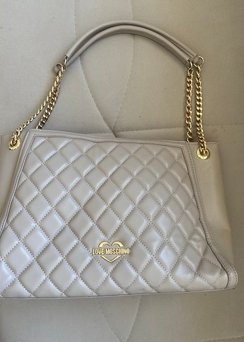 Love Moschino Zincir Detaylı Deri Bej Çanta