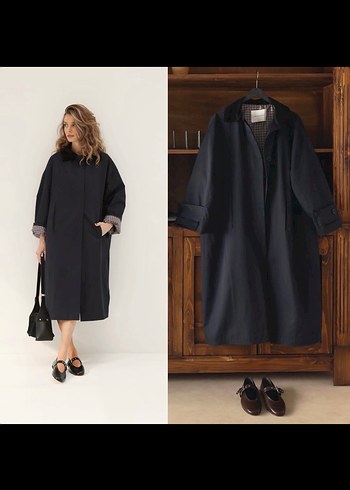 Siyah Midi Denim Kadın Kaban