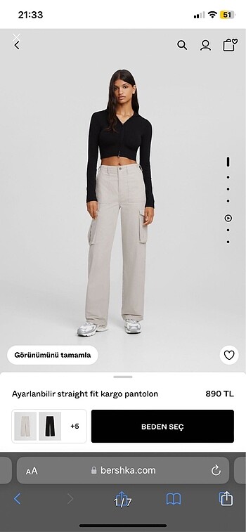 Bershka straight fit kargo pantolon