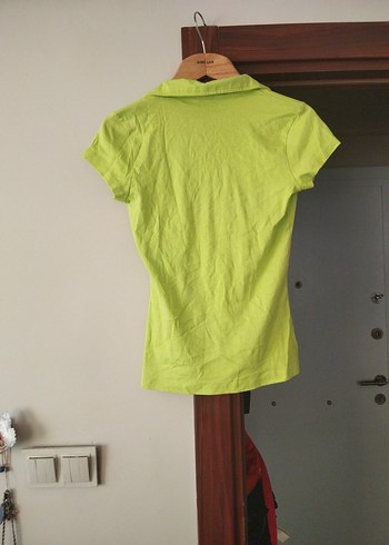40 Beden Spor tarzda açık yeşil Polo yaka t-shirt