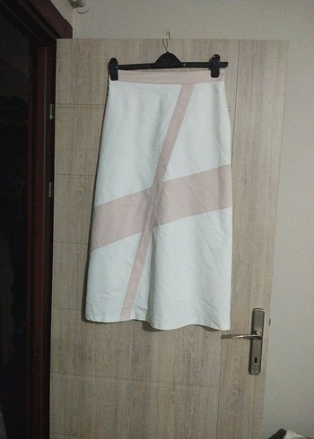 Bej Pastel Renk Midi Drapeli Kadın Etek