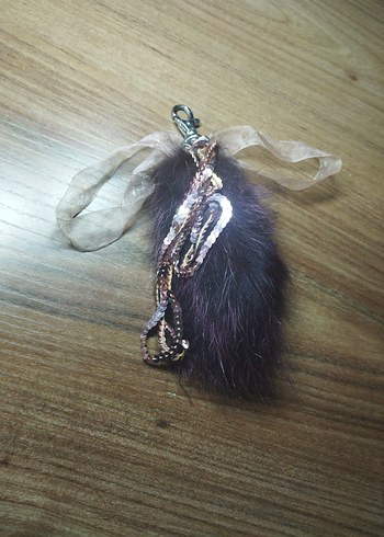 Bordo Bohem Kürklü Anahtarlık çanta çarm - Görsel 2