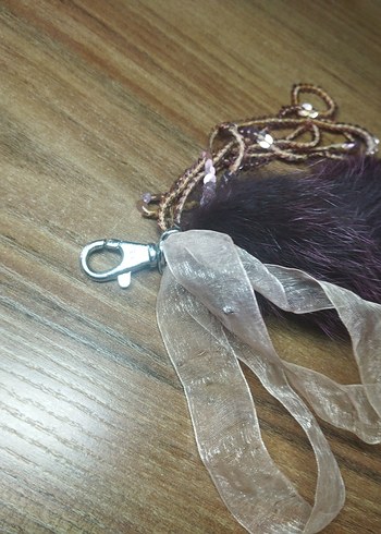 Bordo Bohem Kürklü Anahtarlık çanta çarm - Görsel 5