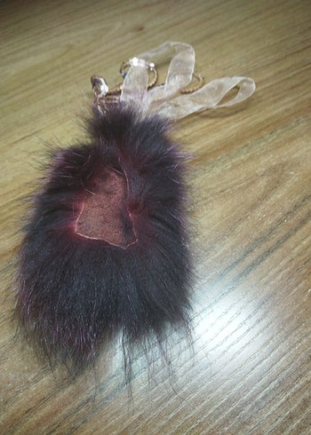 Bordo Bohem Kürklü Anahtarlık çanta çarm - Görsel 6