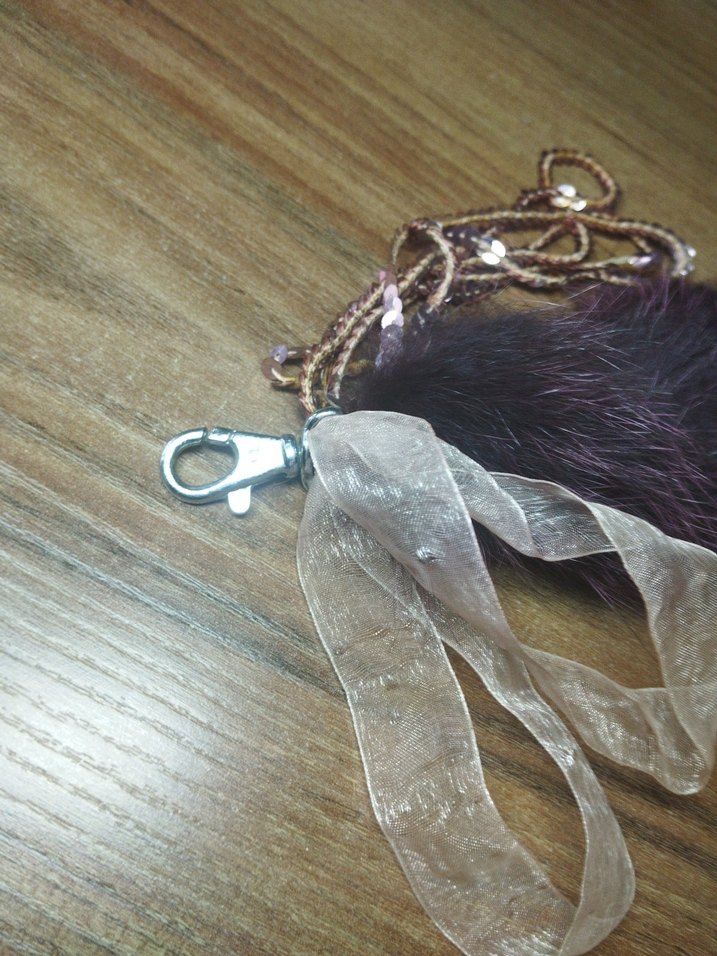 Bordo Bohem Kürklü Anahtarlık çanta çarm - Görsel 5