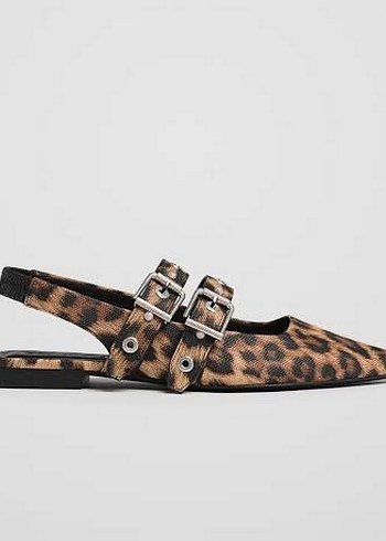 Kahverengi Leopar Desenli Tokalı Kadın Babet
