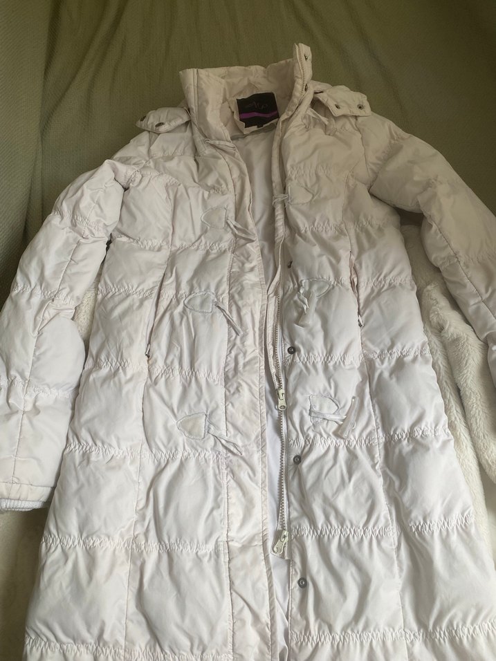 Beyaz Kadın Midi Kaban, Kürklü Detaylı - Görsel 2