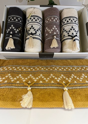 Bohem Etnik Desenli Kahverengi Havlu Seti - Görsel 2