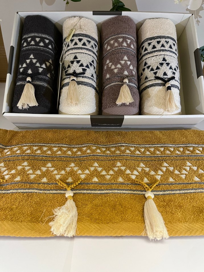 Bohem Etnik Desenli Kahverengi Havlu Seti - Görsel 2