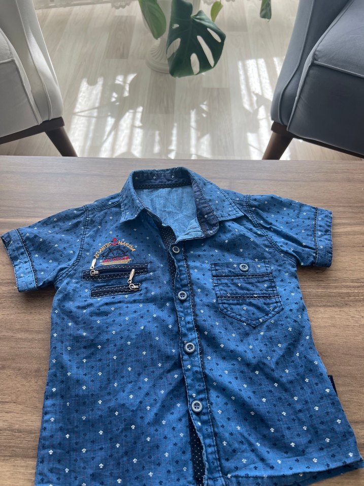 Erkek Çocuk Renkli Baskılı Kısa Kollu Denim Gömlek - Görsel 2