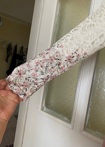 Diğer Dantel Detaylı Uzun Pembe Kadın Elbise