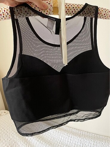m Beden siyah Renk H&M Transparan tül detay crop
