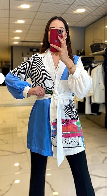 Miaruj Mavi Zebra Desenli Kuşaklı Kimono (38-40)