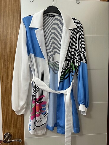 38 Beden mavi Renk Miaruj Mavi Zebra Desenli Kuşaklı Kimono (38-40)