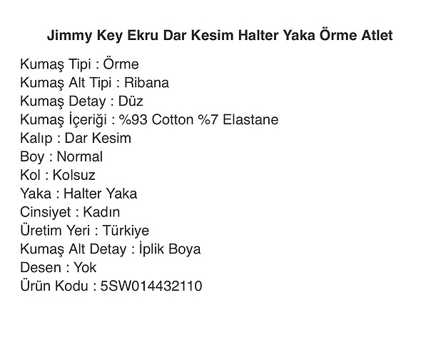 m Beden Jimmy Key Ekru Dar Kesim Halter Yaka Atlet