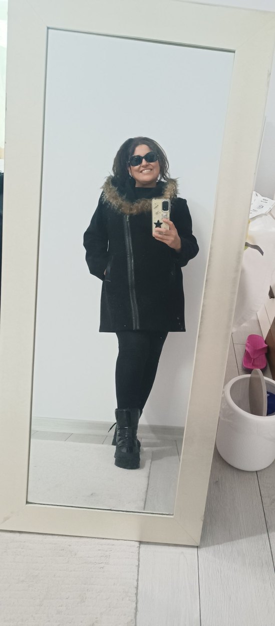 Kürklü Siyah Kadın Kışlık Midi Kaşe Kaban - Görsel 3