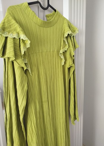 Diger Yeşil Uzun Keten Elbise - Görsel 3