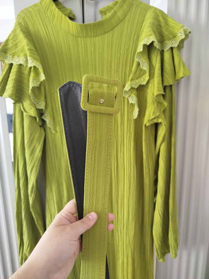 Diger Yeşil Uzun Keten Elbise - Görsel 4