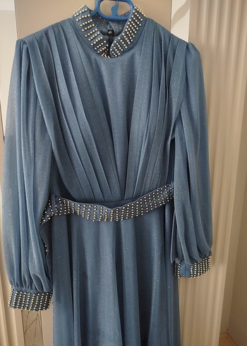 Mavi Drapeli Uzun Abiye Elbise - Görsel 4