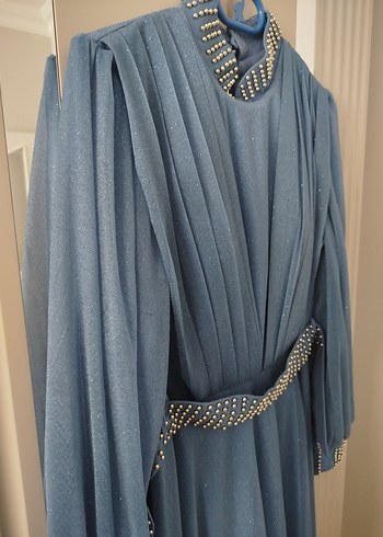 Mavi Drapeli Uzun Abiye Elbise - Görsel 3