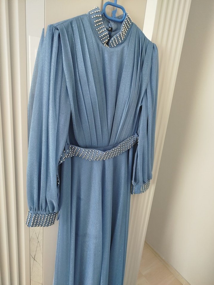 Mavi Drapeli Uzun Abiye Elbise - Görsel 2