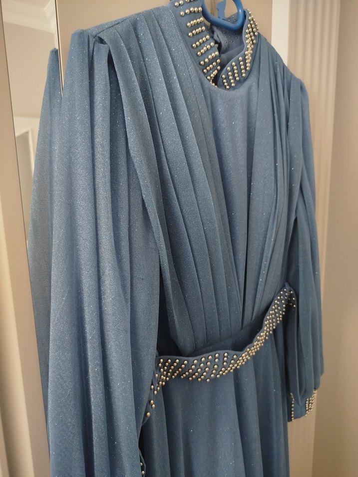 Mavi Drapeli Uzun Abiye Elbise - Görsel 3