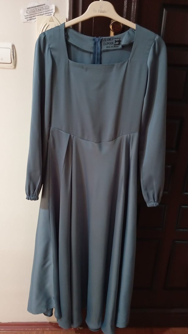 koyu buz mavisi Uzun Kollu elbise - Görsel 2