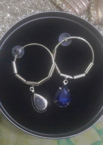 Mavi Midi Taşlı Halka Küpe - Görsel 3